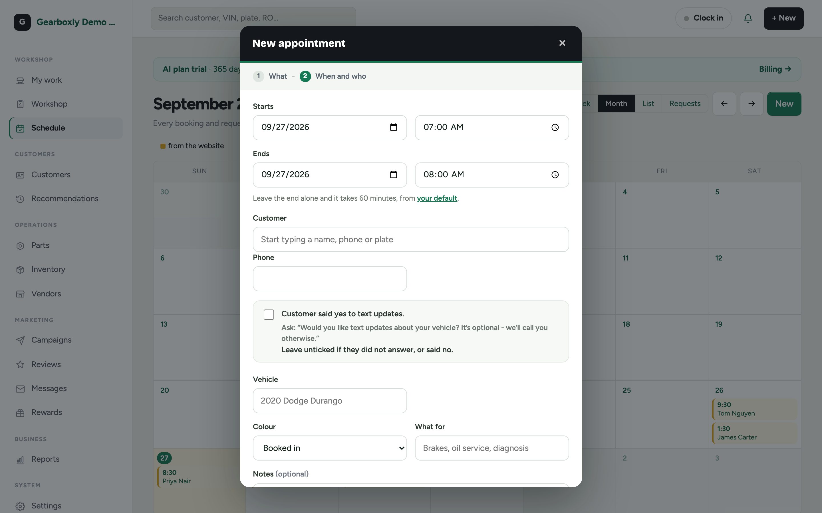 Booking an appointment slot in Gearboxly